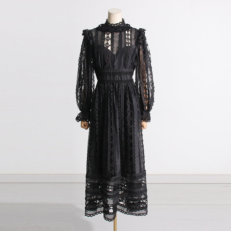 Style Summer Stand Collar Long Sleeve Lining Dresses
