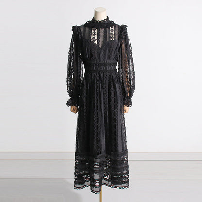 Style Summer Stand Collar Long Sleeve Lining Dresses