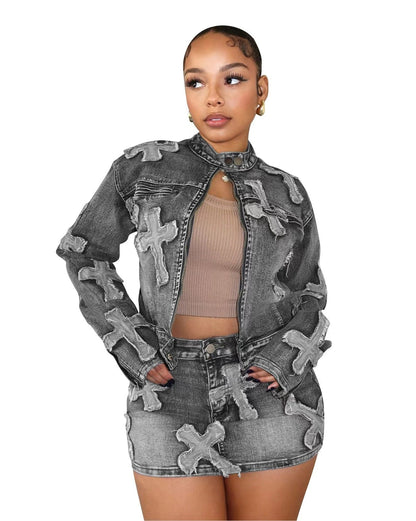 Autumn Fashion Boutique Denim Designer Two-piece Suits
