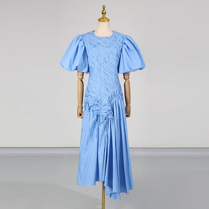 Women's Irregular Long Dress Round Neck Puff Dresses