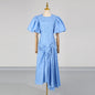 Women's Irregular Long Dress Round Neck Puff Dresses