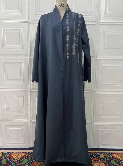 Style Retro Motorcycle Embroidered Mid-length Robe Coats