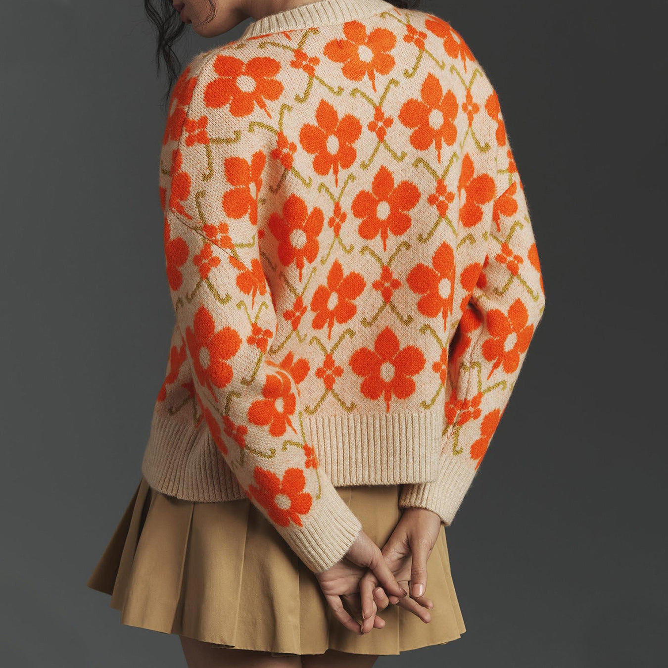 Women's Flower Jacquard Elegant Button Long Sleeve Cardigans