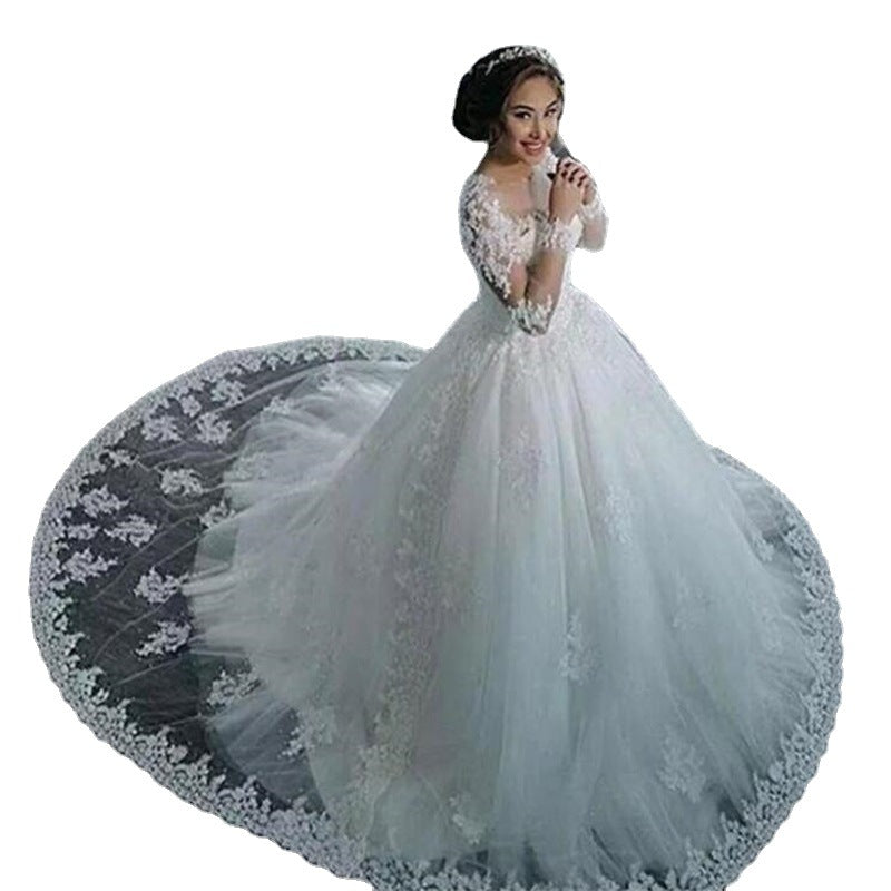 Lace Mid Waist Mid-length Stand Collar Wedding Dresses