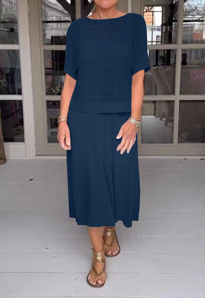 Chic Knitted Empty Dress Casual Solid Color Suits