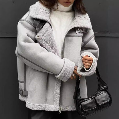 Lamb Wool Design Stitching Street Locomotive Coats