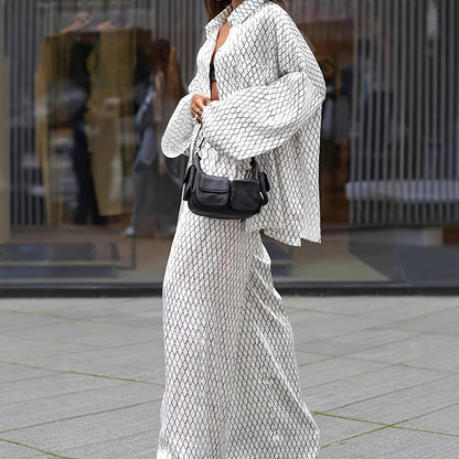 Women's Printed Loose Comfortable Long Sleeve Trousers Suits