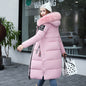 Women's Long Cotton Hooded Large Fur Collar Coats