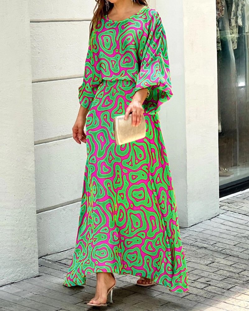 Women's Summer Loose Print Long-sleeved High Waist Suits