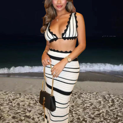 Seaside Beach Textured Bikini Casual Sling Dresses