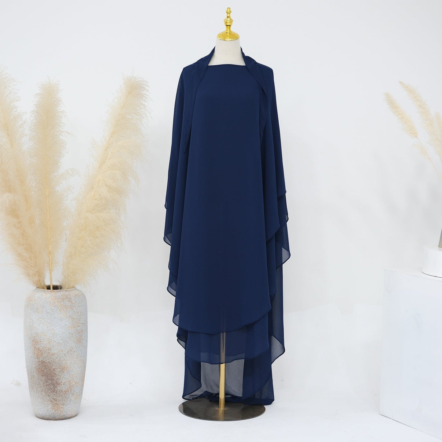 Solid Color Front Rear Chiffon Big Dresses