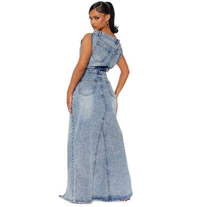 Women's Casual Solid Color Retro Slit Two-piece Suits