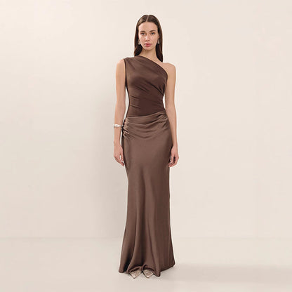 Women's Sloping Shoulder Dress High-grade Summer Elegant Dresses