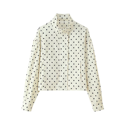 Women's Polka Dot Print Stand Collar Long Coats