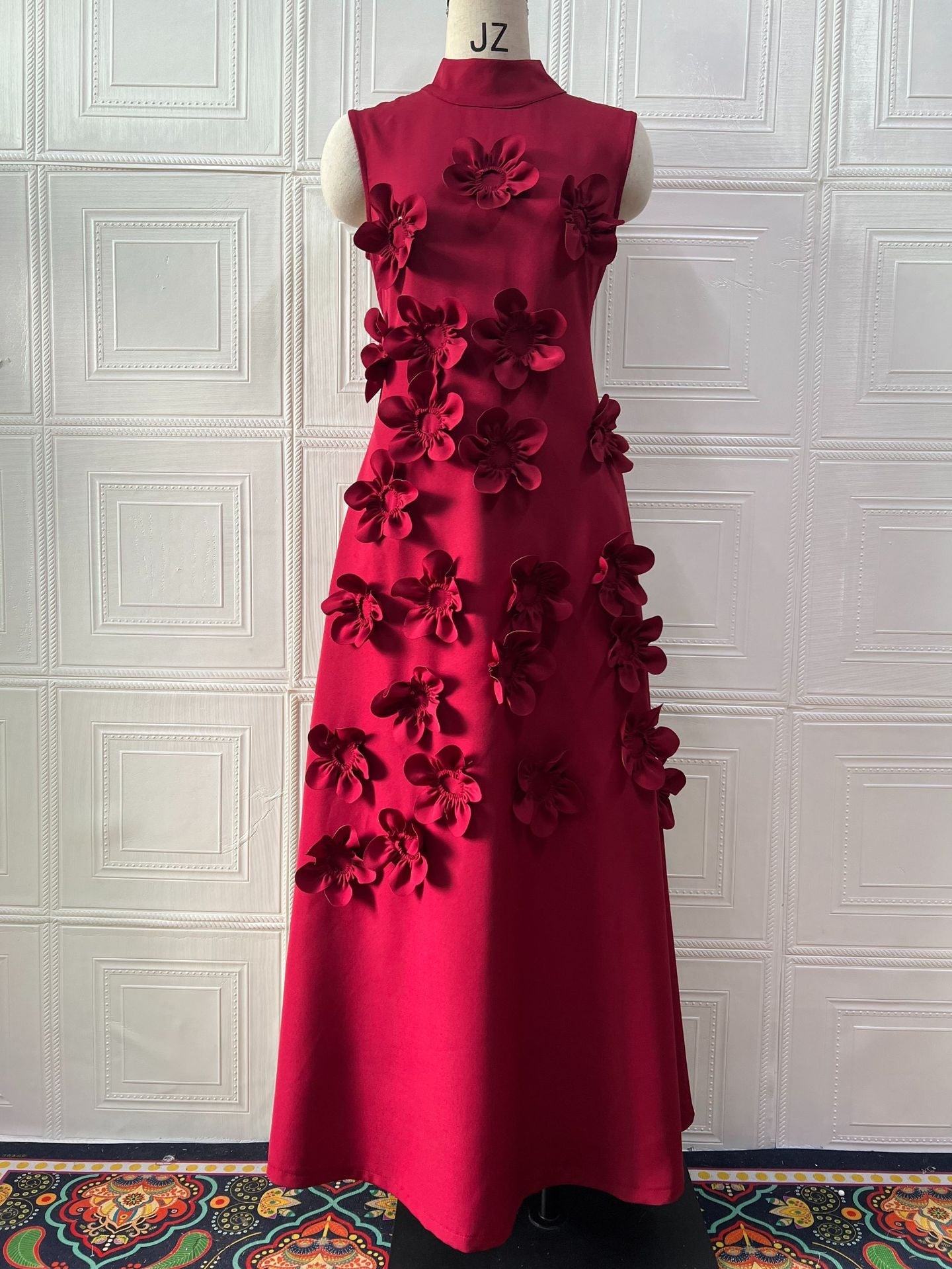 Women's Long Dress Stitching Three-dimensional Flower High Waist Design Dresses