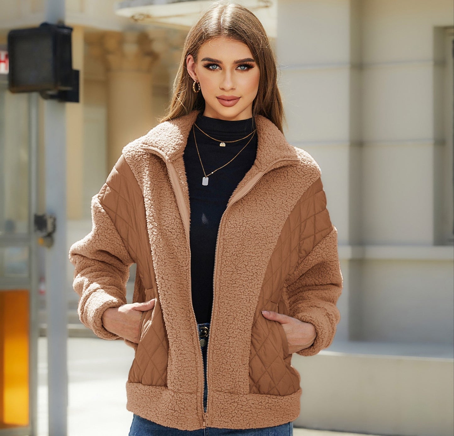 Women's Flash Veet Fashion Long Sleeve Zipper Coats