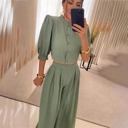 Women's Summer Fashion Striped Half Sleeve Trousers Suits