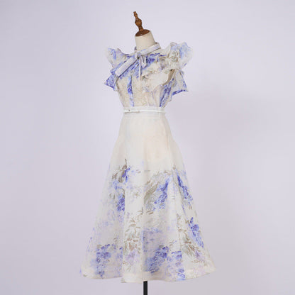 Style Stand Collar Ruffle Diamond Button Sleeveless Wide Suits