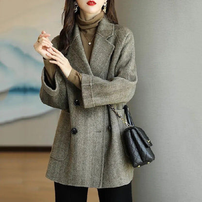 Herringbone Pattern Loose Western Style Slimming Small Coats