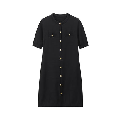 Women's Summer Fashion Round Neck Single-breasted Sleeve Dresses