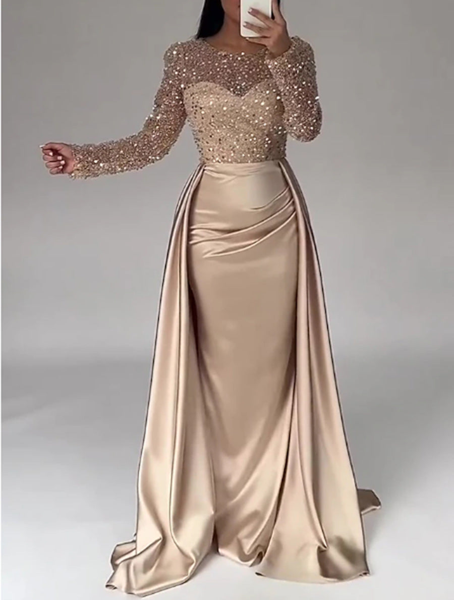 French Satin Rose Gold Fishtail Entry Dresses