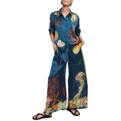 Fashion Cotton Linen Printed Short-sleeved Shirt Suits