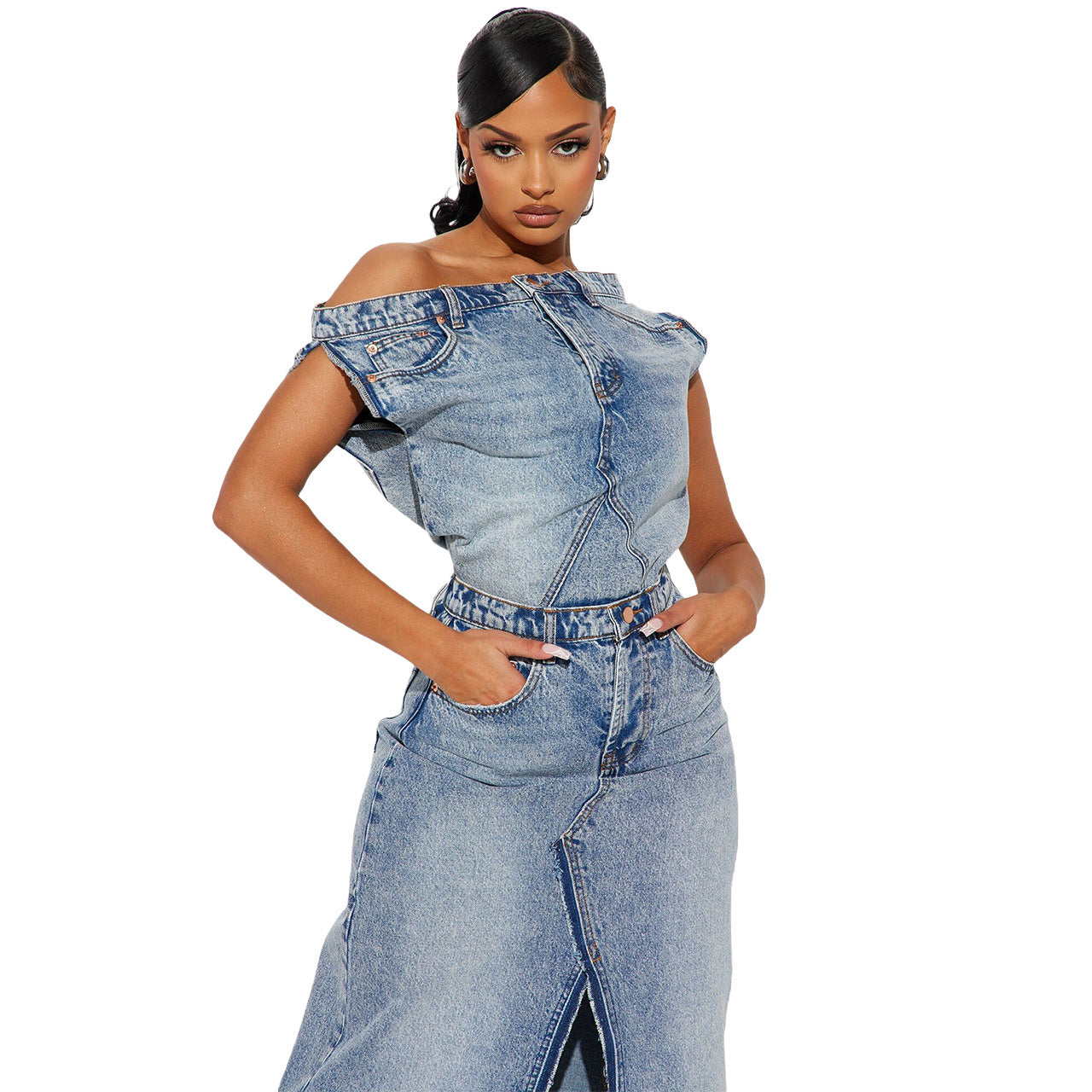 Women's Casual Solid Color Retro Slit Two-piece Suits