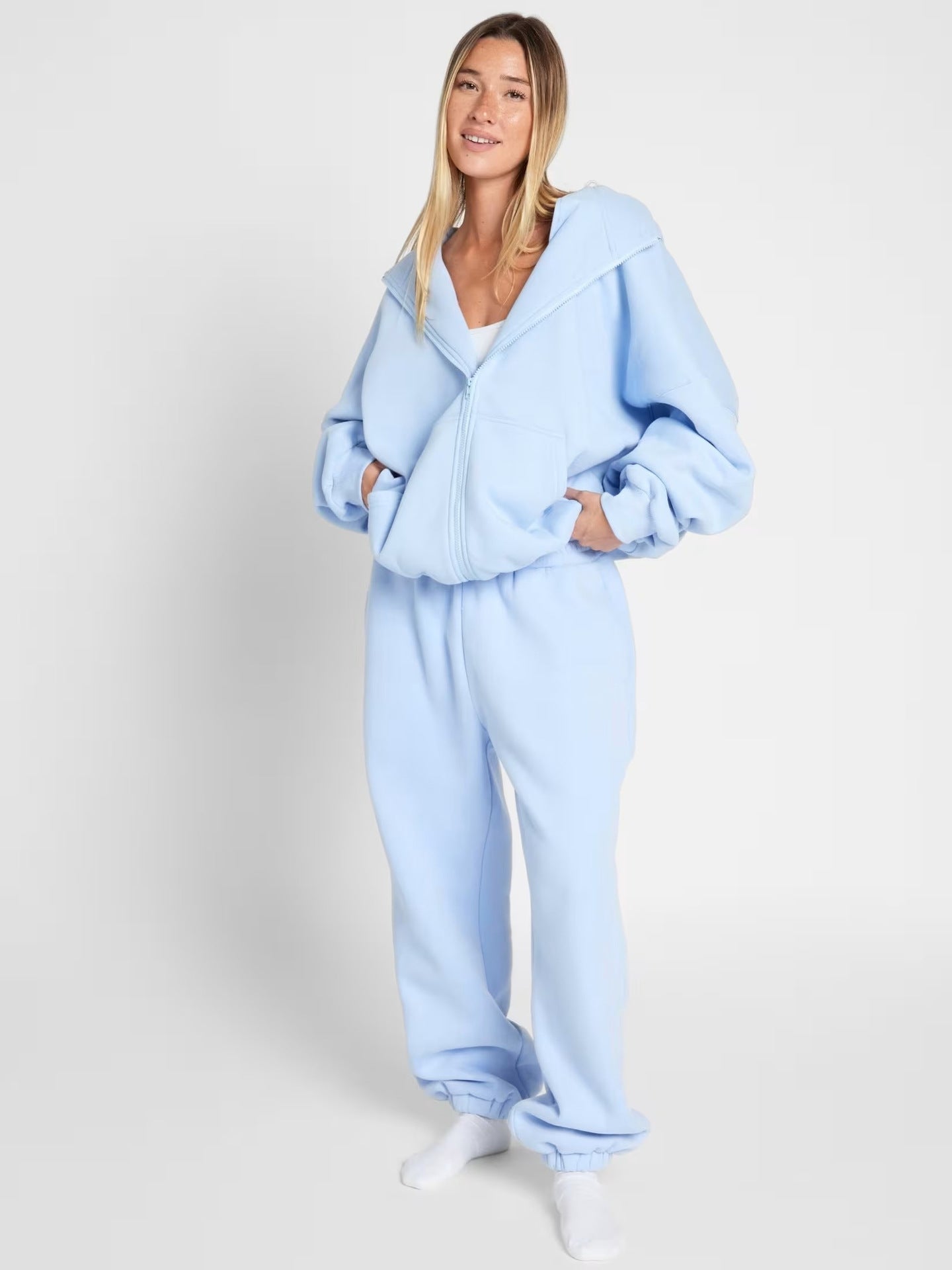 Women's Spring Solid Color Hooded Long-sleeved Zipper Suits