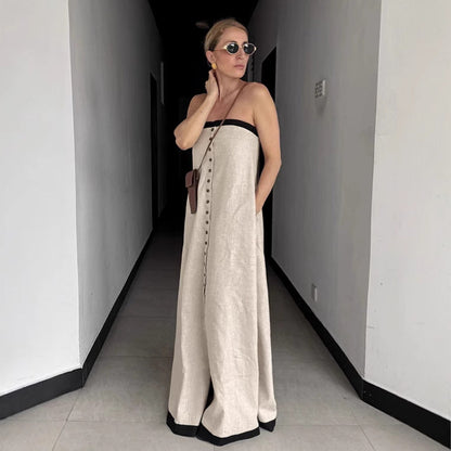 Women's French Style Vacation Cotton Linen Strapless Dresses