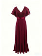 Women's Style Retro Bell Sleeve Waist Dress Chiffon Large For Dresses