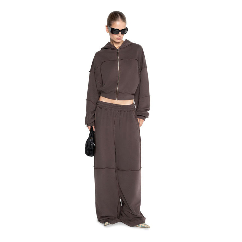 Fashion Loose Cool Solid Color Zipper Hooded High Suits