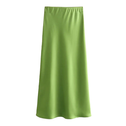 Women's Summer French Fashion Silk Satin Texture Skirts