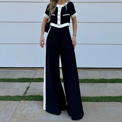 Women's Fashion Commuter T-shirt Style Two-piece Set Pants