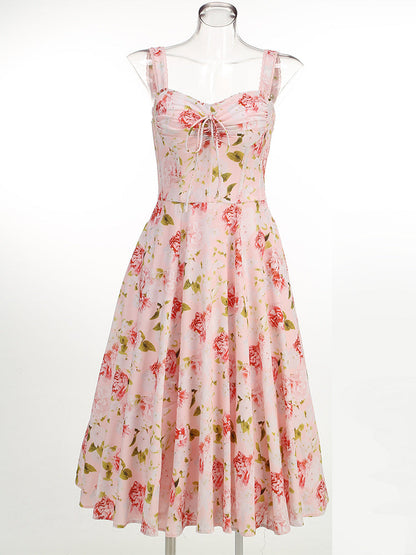 Floral Print Dress Midi Elegant Slimming Dresses