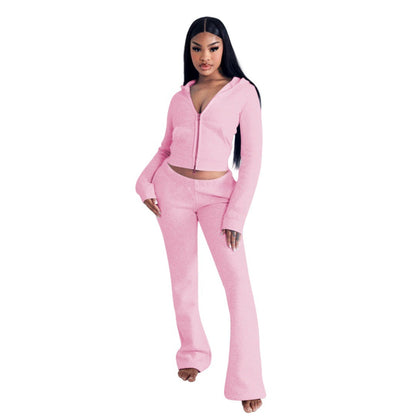 Women's Fashion Elegant Hooded Double Open Two-piece Suits