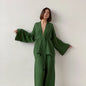 Women's French Style Loose Trousers Gauze Two-piece Solid Suits