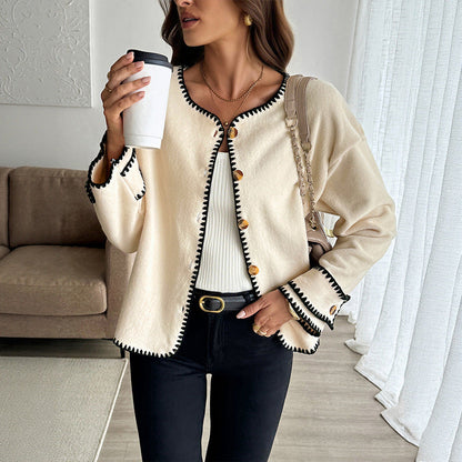Women's Crew Neck Casual Loose Edge Cardigans