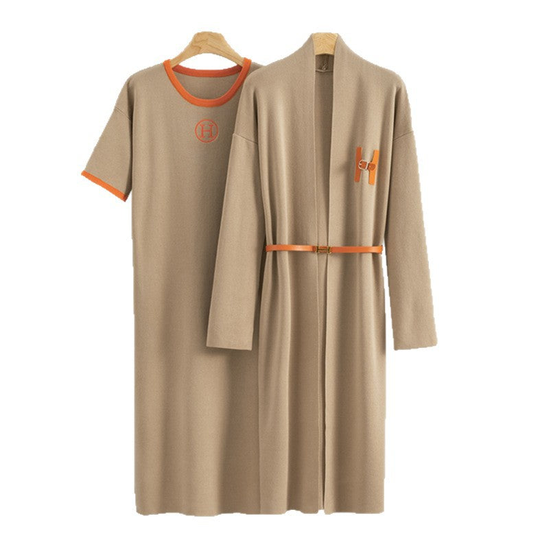 Women's Casual Knitted Dress Elegant Short-sleeved Long Suits