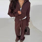 Women's Solid Color Slim Fit Knitted Trousers Suits