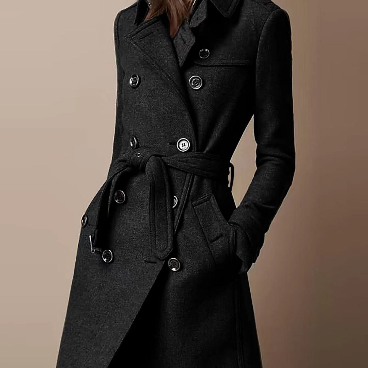 Women's Attractive Double Breasted Casual Woolen Coats