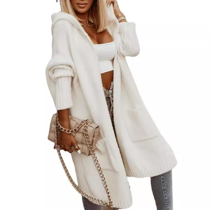 Creative Lapel Hooded Long Wool Loose Sweaters