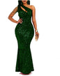 Fashion Sequin One Shoulder Solid Color Backless Fishtail Dresses