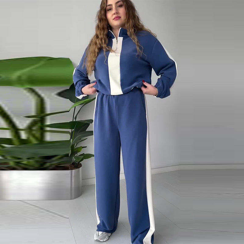Women's Autumn Fashion Color Contrast Idle Style Casual Suits