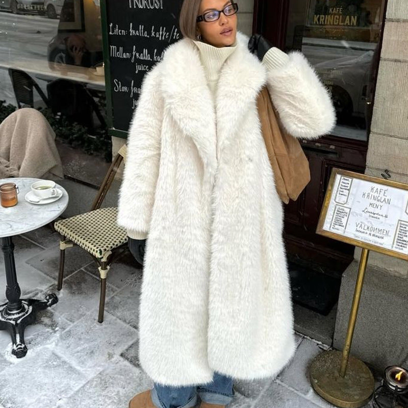 Women's Thickened Faux Fur White Lengthened Fluffy Coats