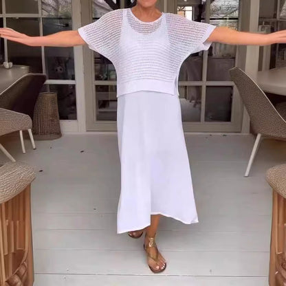 Chic Knitted Empty Dress Casual Solid Color Suits