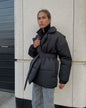 Women's Padded Lapel Cinched Slimming Pure Color Coats