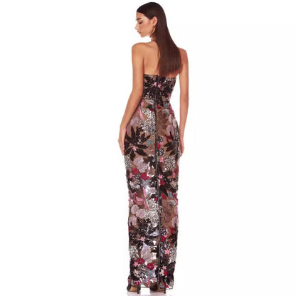 Women's Mesh Sequins Embroidered Printed Fashionable Elegant Dresses