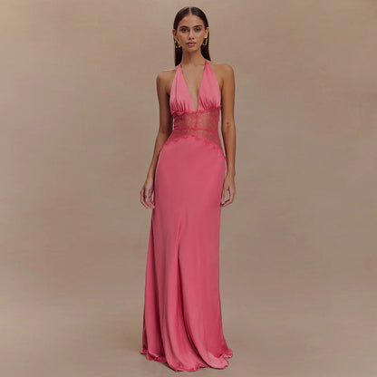 Women's Deep V Backless Lace Sexy Slim Dresses