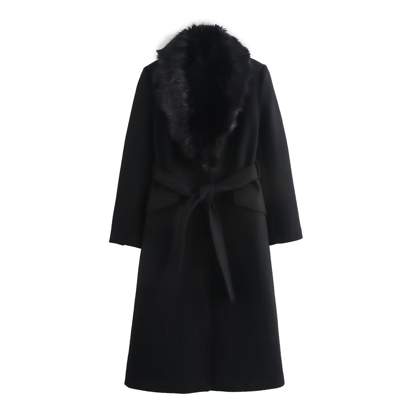 Women's Temperament With Belt Warm Fur Collar Coats