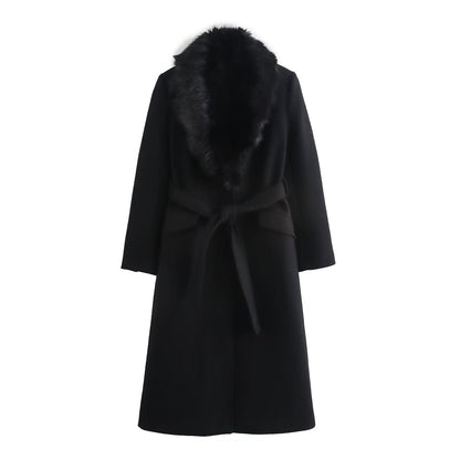 Women's Temperament With Belt Warm Fur Collar Coats